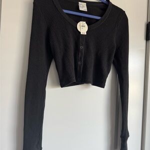 Aerie Black Ribbed Long Sleeve Crop Top